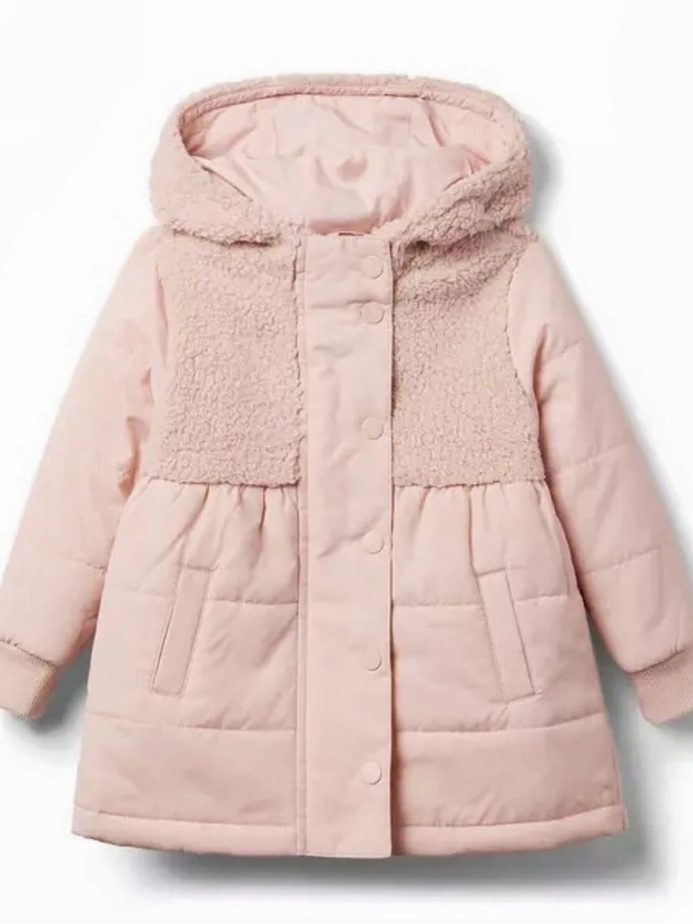 JANIE AND JACK The Quilted Sherpa Coat Girls Pink Hooded Puffer Coat 2T